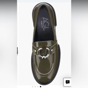 AGL Monique Bit Loafer Platform Olive Green Patent Leather  37 Euro New